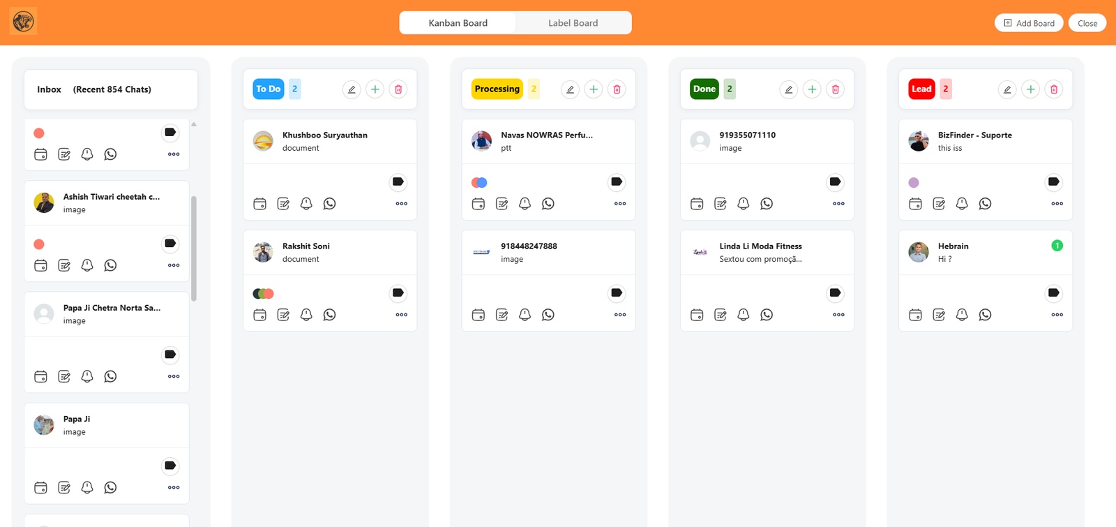 tiger crm chrome extension Kanban Features