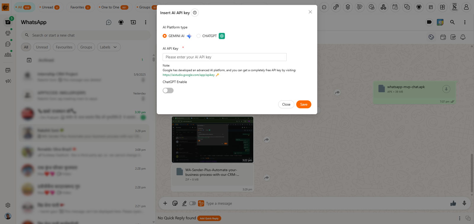 Chat GPT / Gemini Integration in tiger crm
