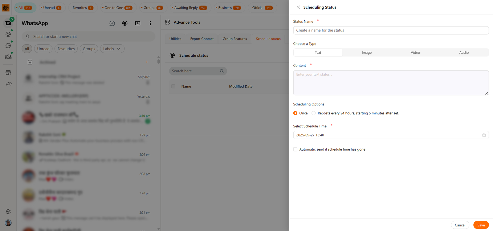 tiger crm chrome extension Status Features